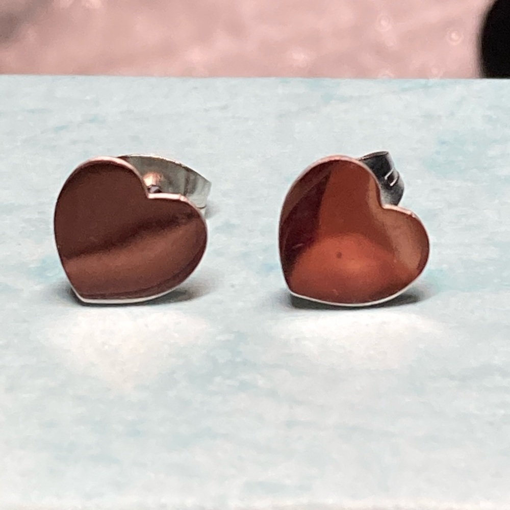 Stainless Steel Heart Stud Earrings - Picture 2 of 3